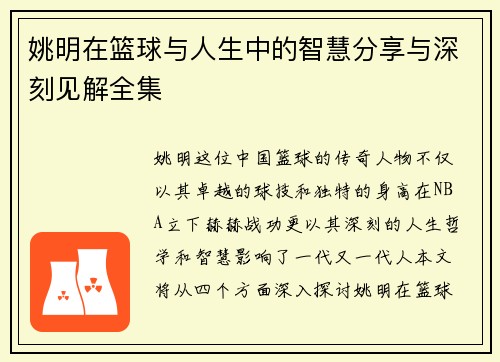 姚明在篮球与人生中的智慧分享与深刻见解全集